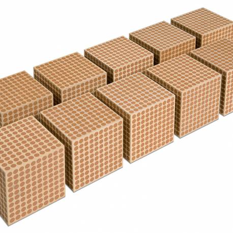 Cubo de madera de 1000: juego de 10 | Material Montessori Oficial