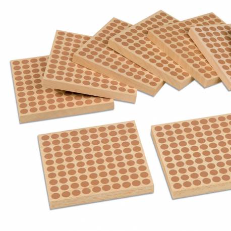 Cuadrado de madera de 100: Juego de 10 | Material Montessori Oficial