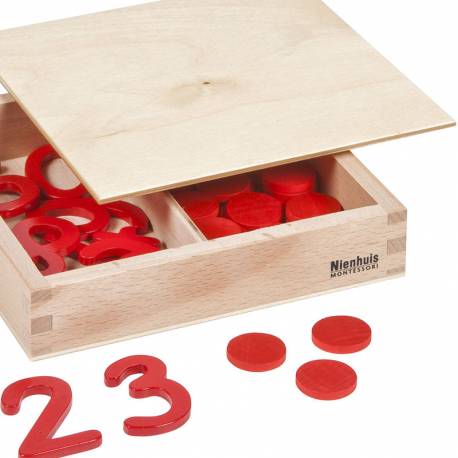 Números y contadores Madera Rojos versión int | Matemáticas Montessori