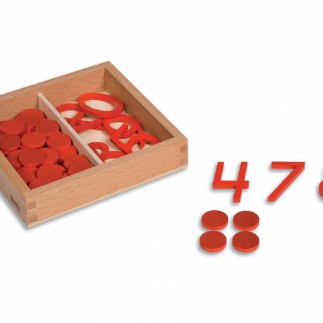 Números y contadores Madera Rojos: versión US | Matemáticas Montessori