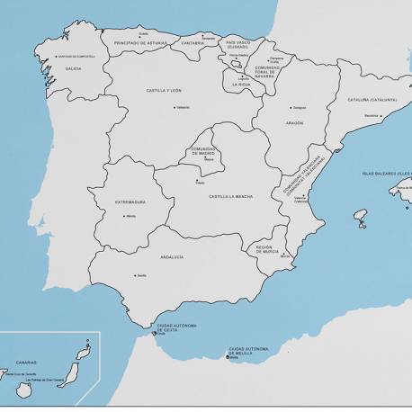 Lámina de control España (con etiquetas) | Geografía Montessori - Nebulae